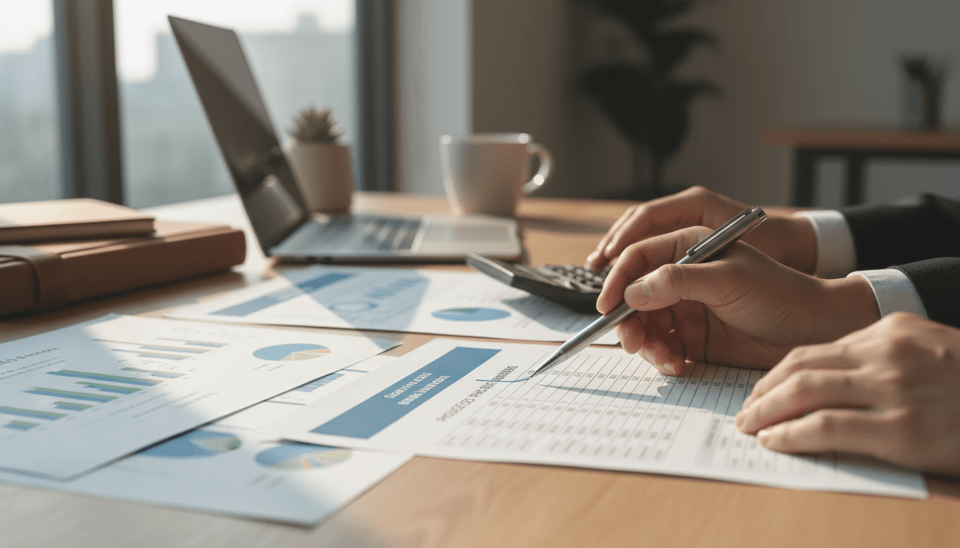 Financial consultant reviewing cost optimization spreadsheet