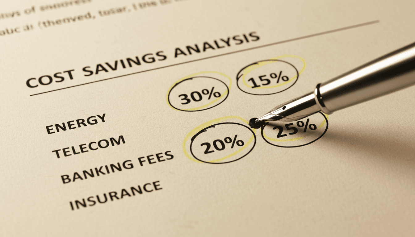 Marked document showing cost savings breakdown by category